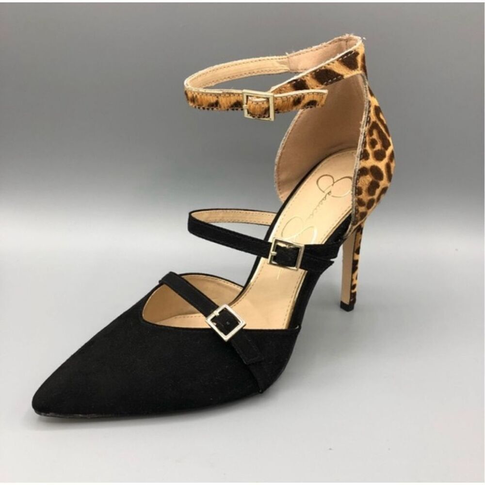 Jessica Simpson‎ Womens Leopard Print Suede Pump Heels Black Size 9.5